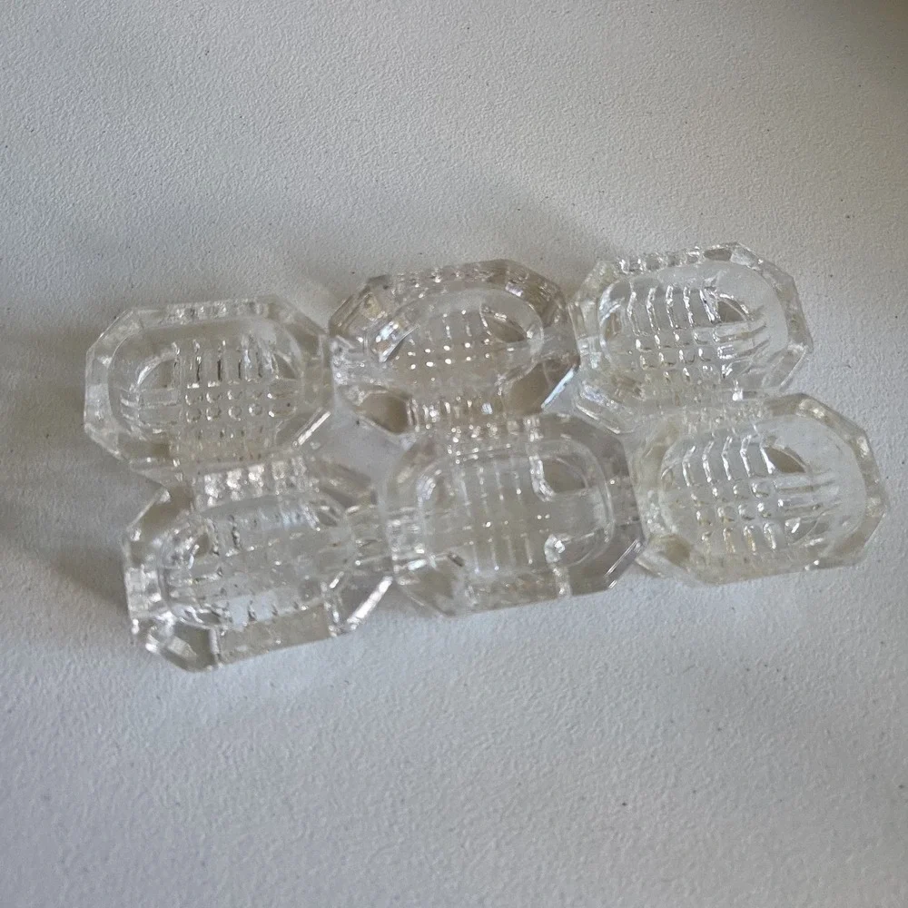 Vintage Rectangular Open Cut Glass Salt Dip Salt Cellars Clear Footed Set of 6
